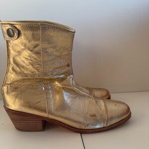 Gold Leather Ankle Boots